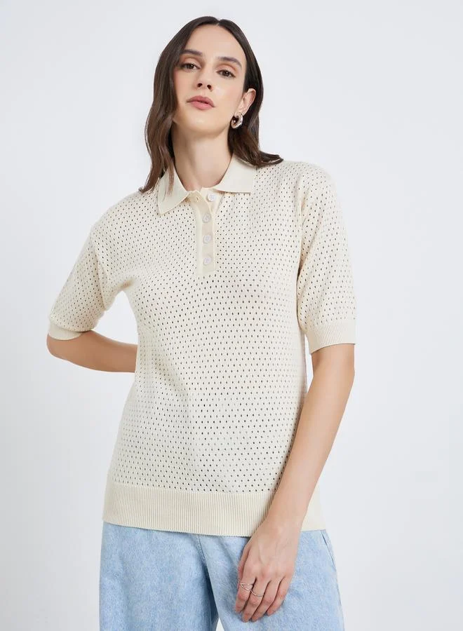 ستايلي تيشيرت بولو محبوك بنمط كروشيه